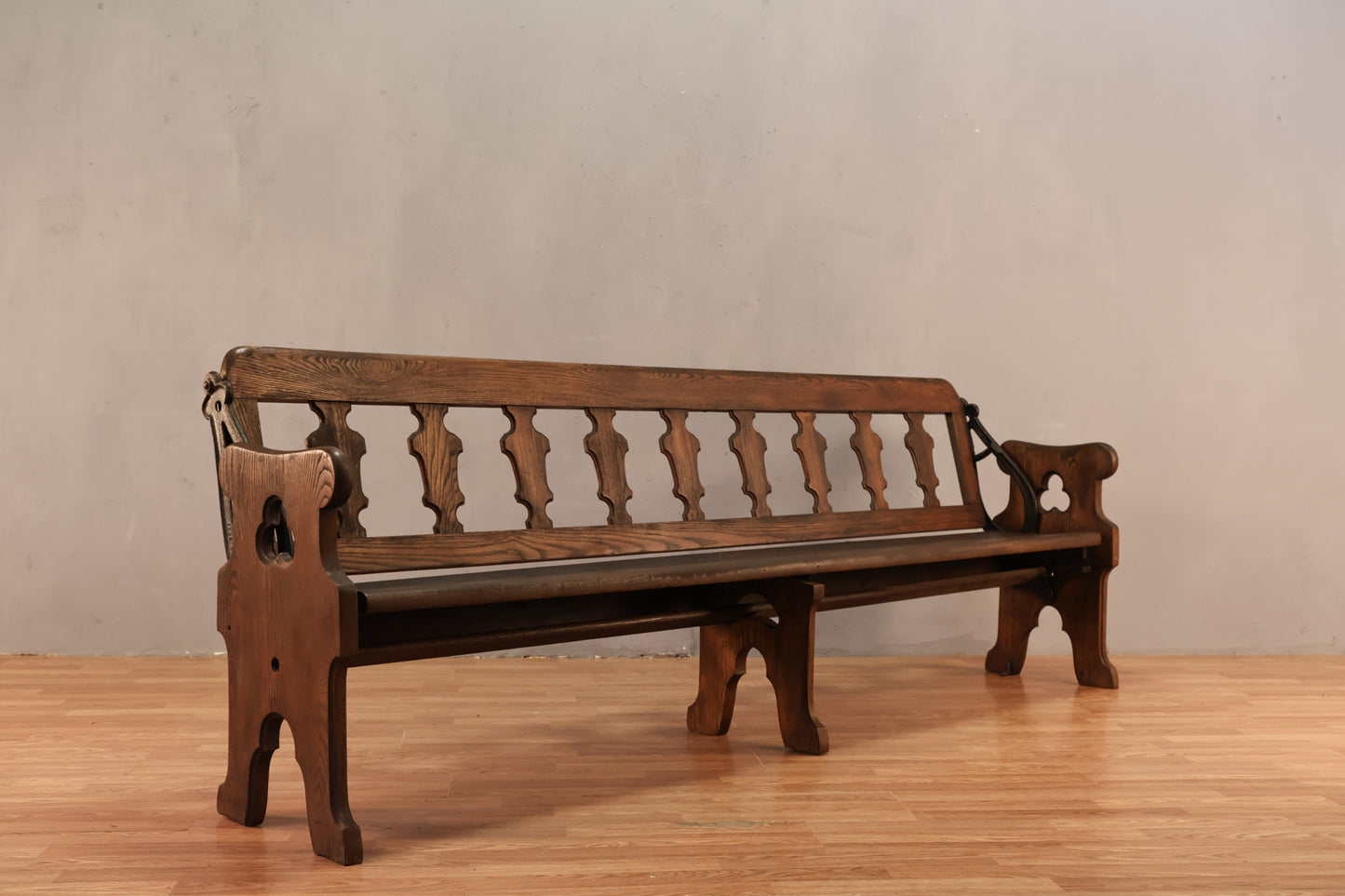 Long Mission-Style Oak & Iron Bench - ONLINE ONLY