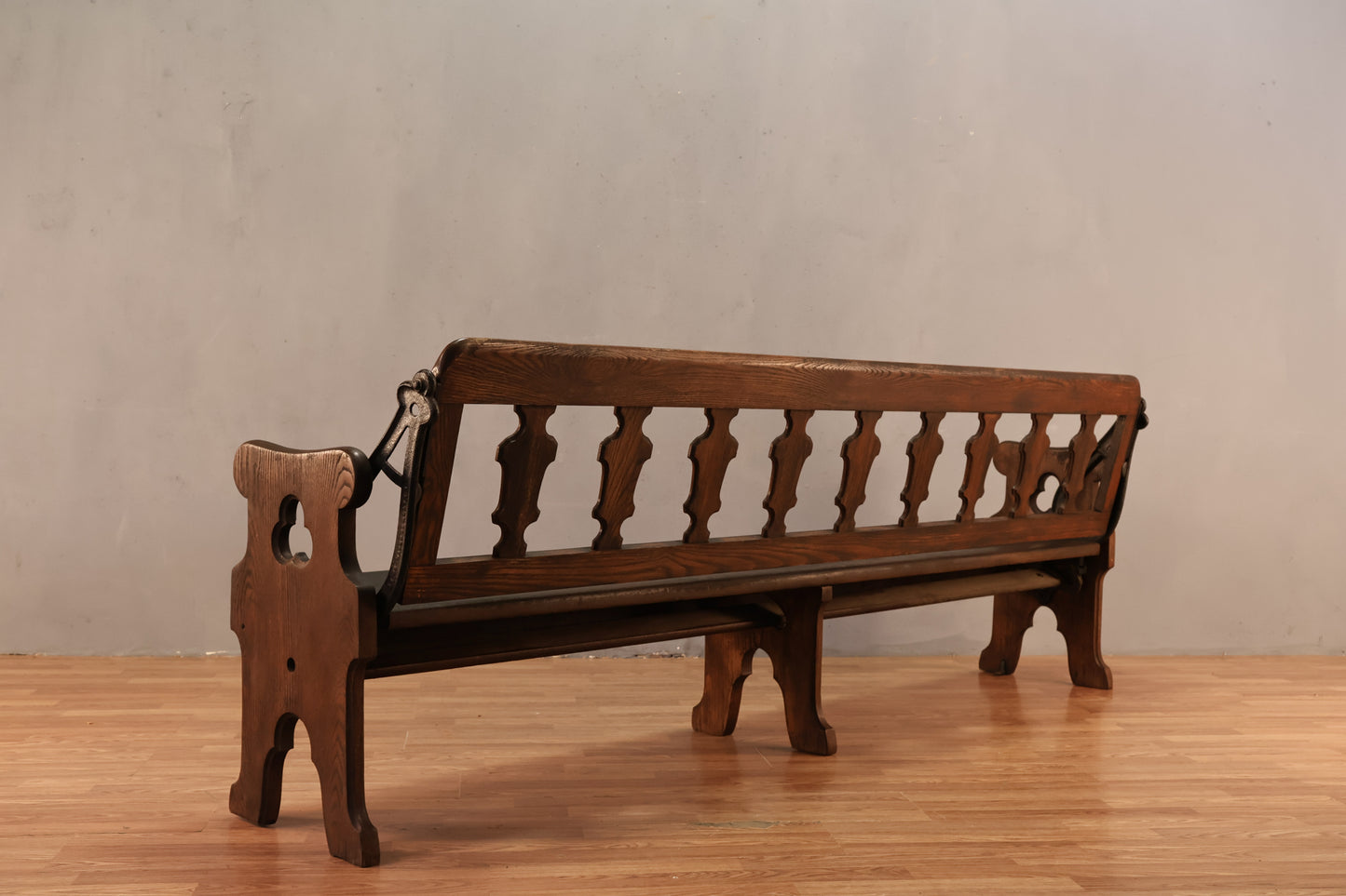 Long Mission-Style Oak & Iron Bench - ONLINE ONLY