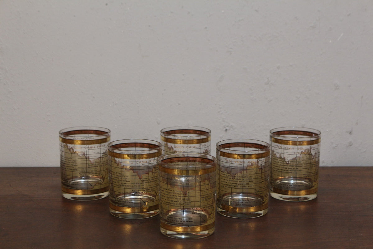 Set of 6 Cera 1970s Gold Market Glasses