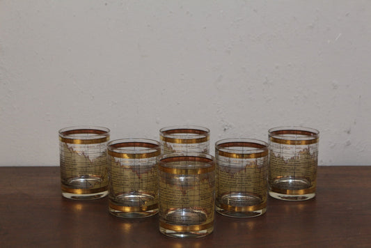 Set of 6 Cera 1970s Gold Market Glasses