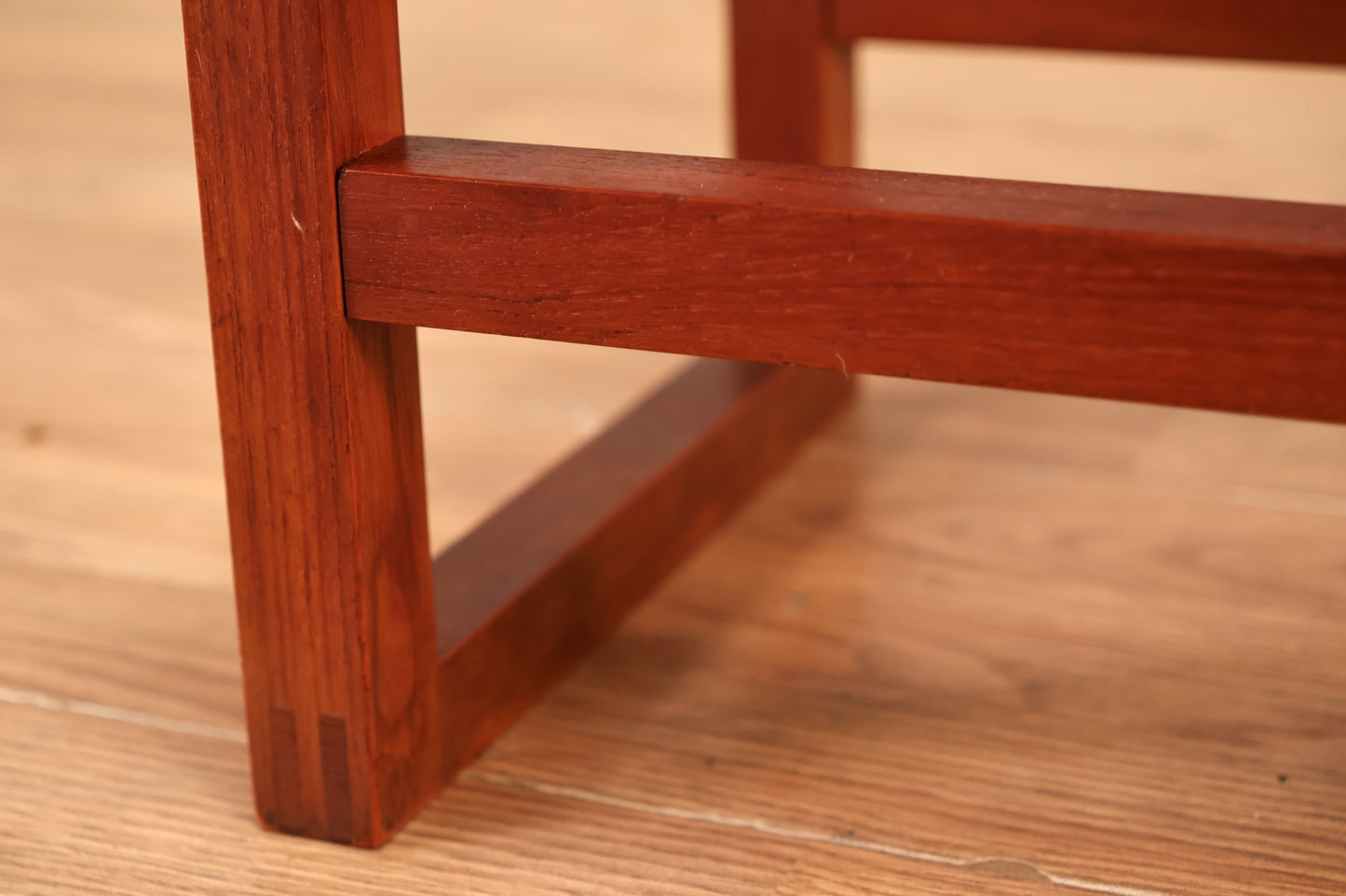Teak & Black Leather Ottoman