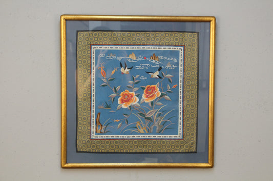 Chinese "Swallows & Roses" Silk Art