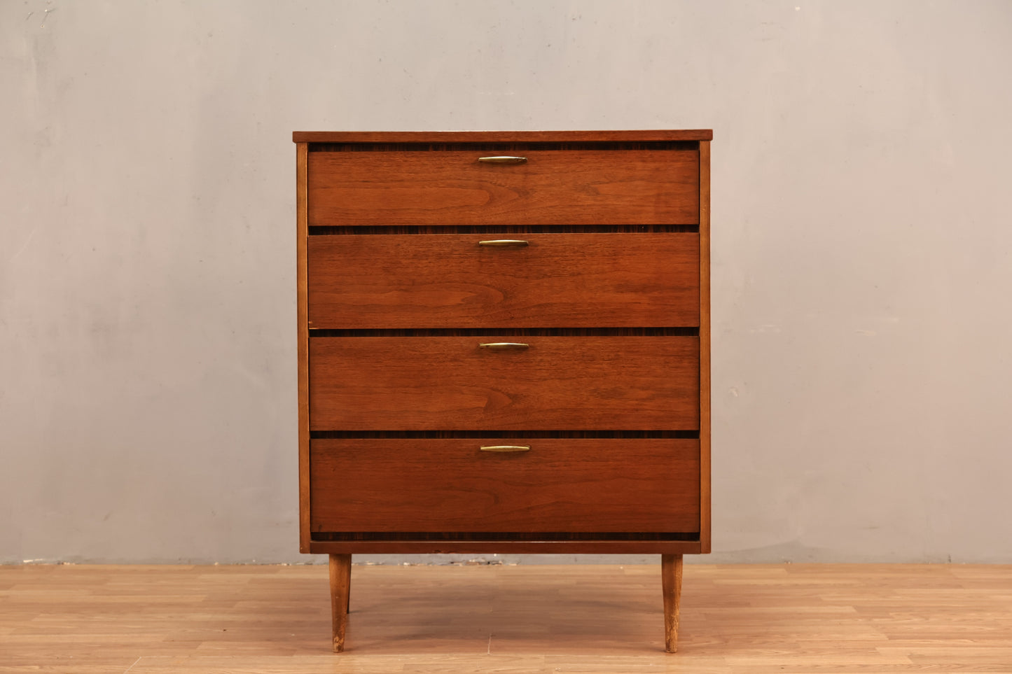 Bassett Walnut & Laminate 4-Drawer Highboy Dresser