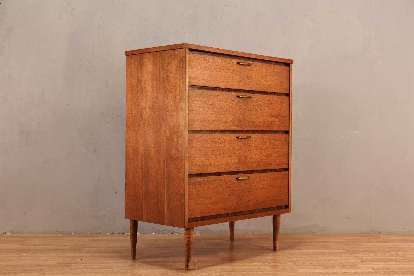 Bassett Walnut & Laminate 4-Drawer Highboy Dresser
