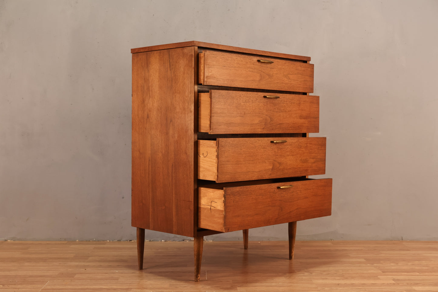 Bassett Walnut & Laminate 4-Drawer Highboy Dresser
