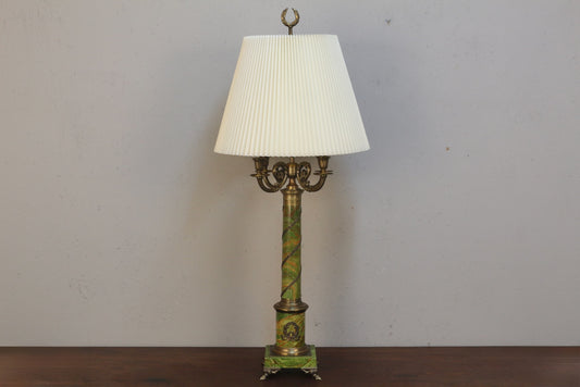 Tall Neoclassical Green & Brass Table Lamp