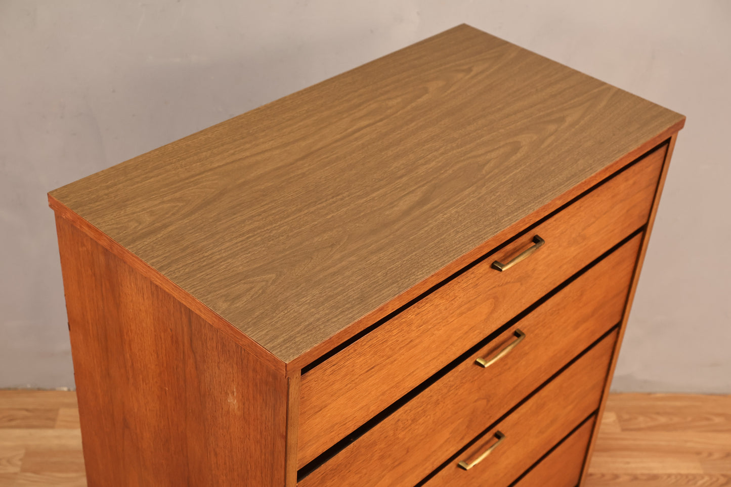 Bassett Walnut & Laminate 4-Drawer Highboy Dresser