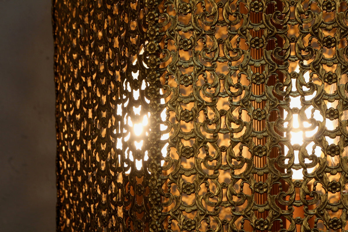 Tall Ornate Brass & Green Table Lamp