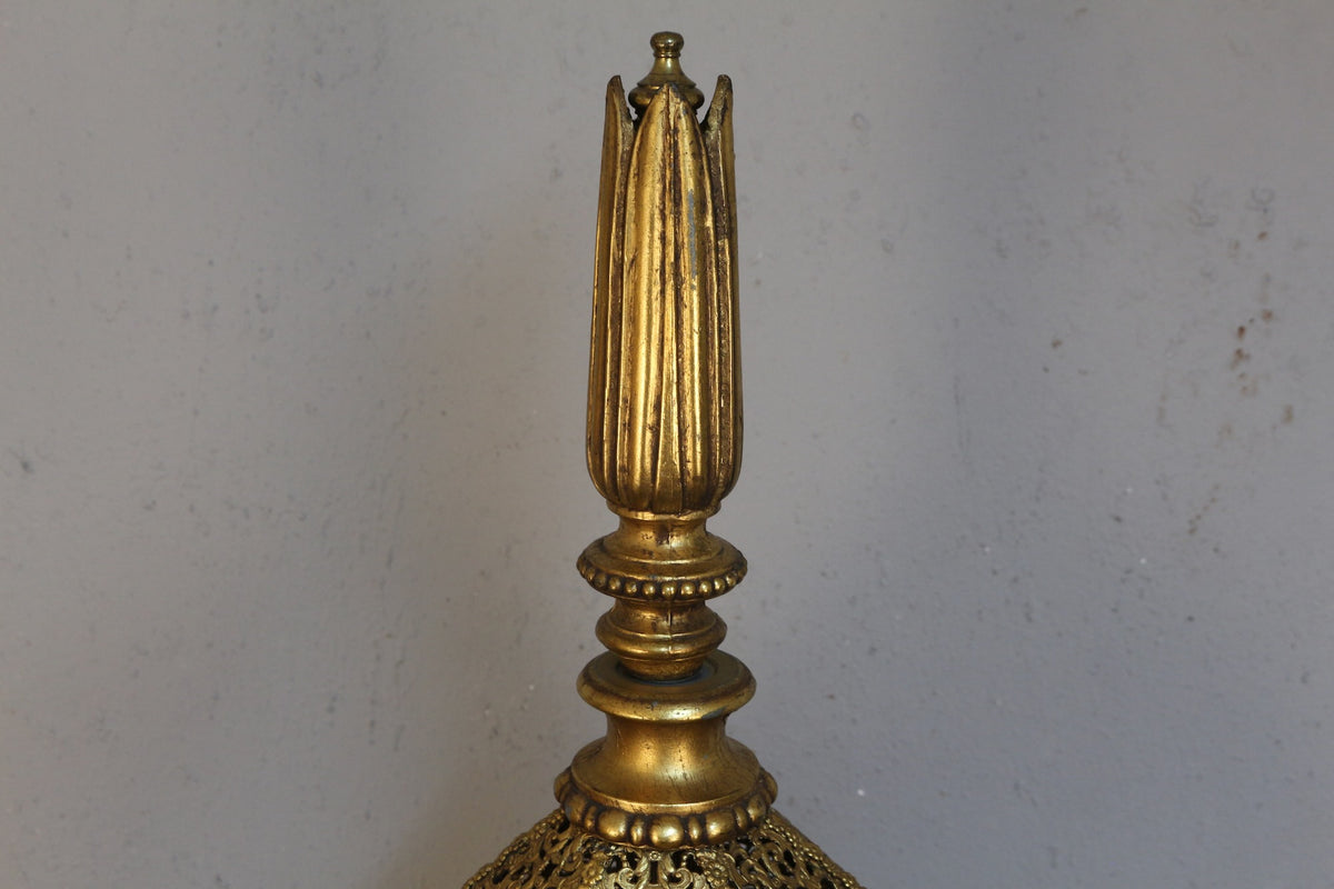 Tall Ornate Brass & Green Table Lamp