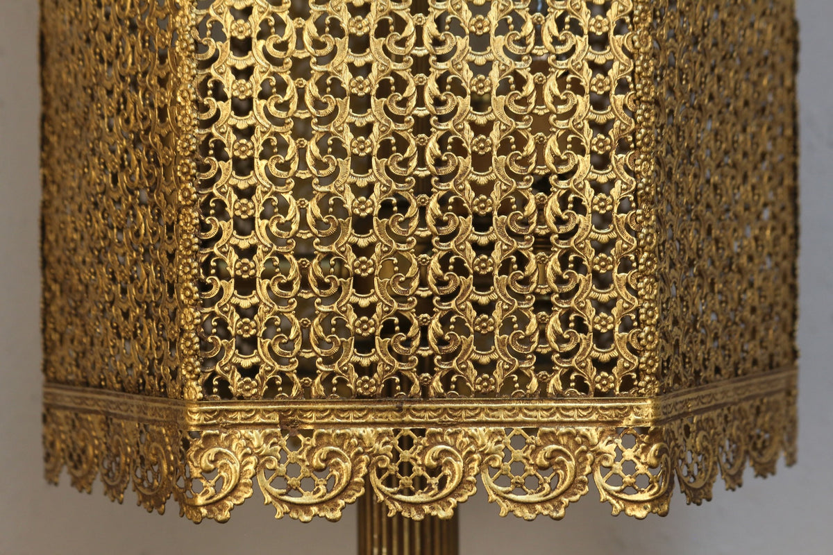 Tall Ornate Brass & Green Table Lamp