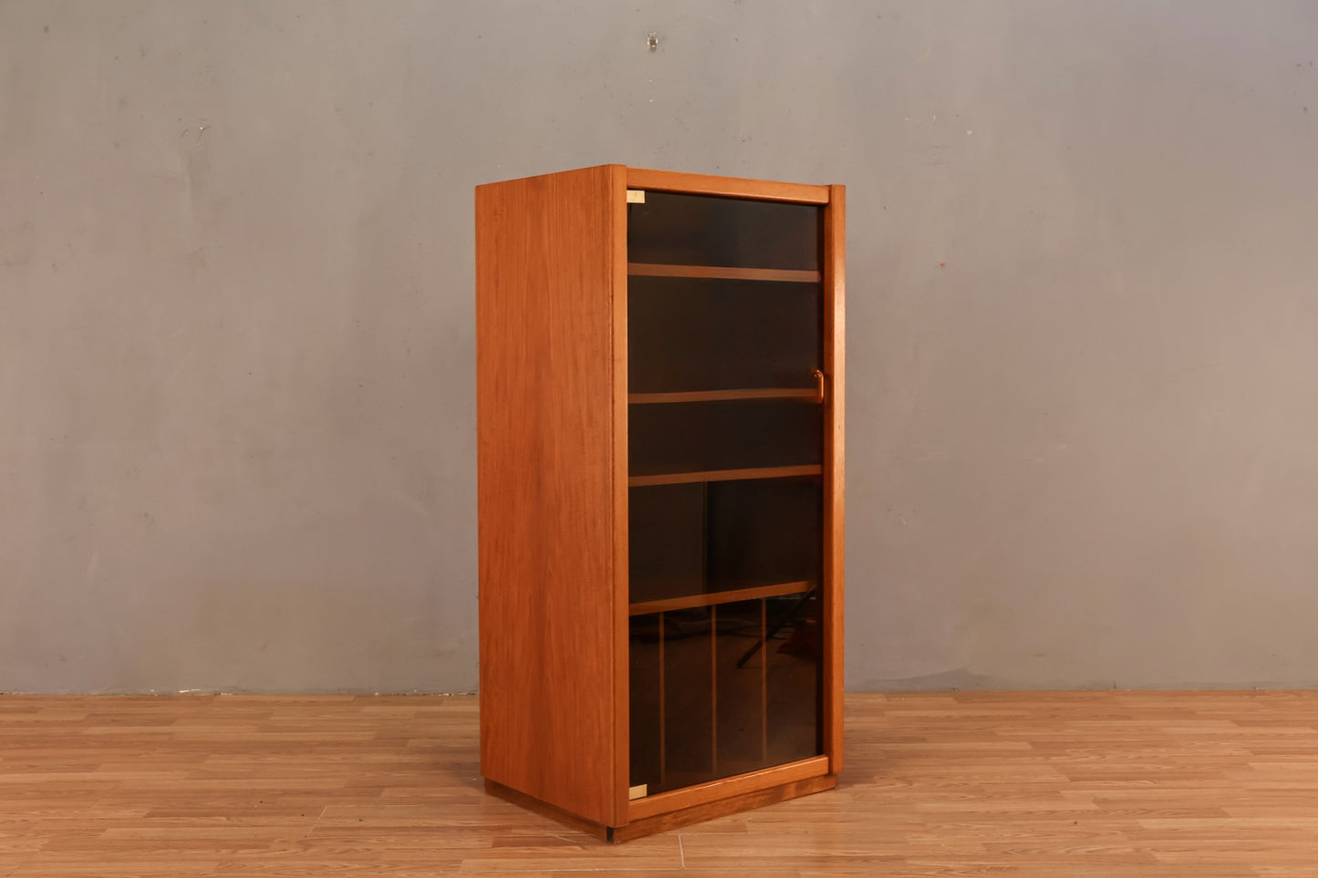 Teak & Smoked Glass Flip-Top Media Cabinet