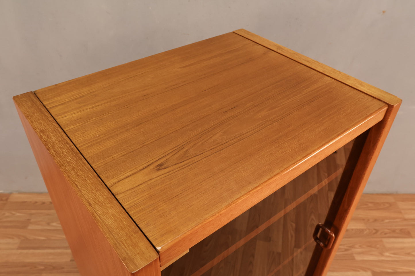 Teak & Smoked Glass Flip-Top Media Cabinet
