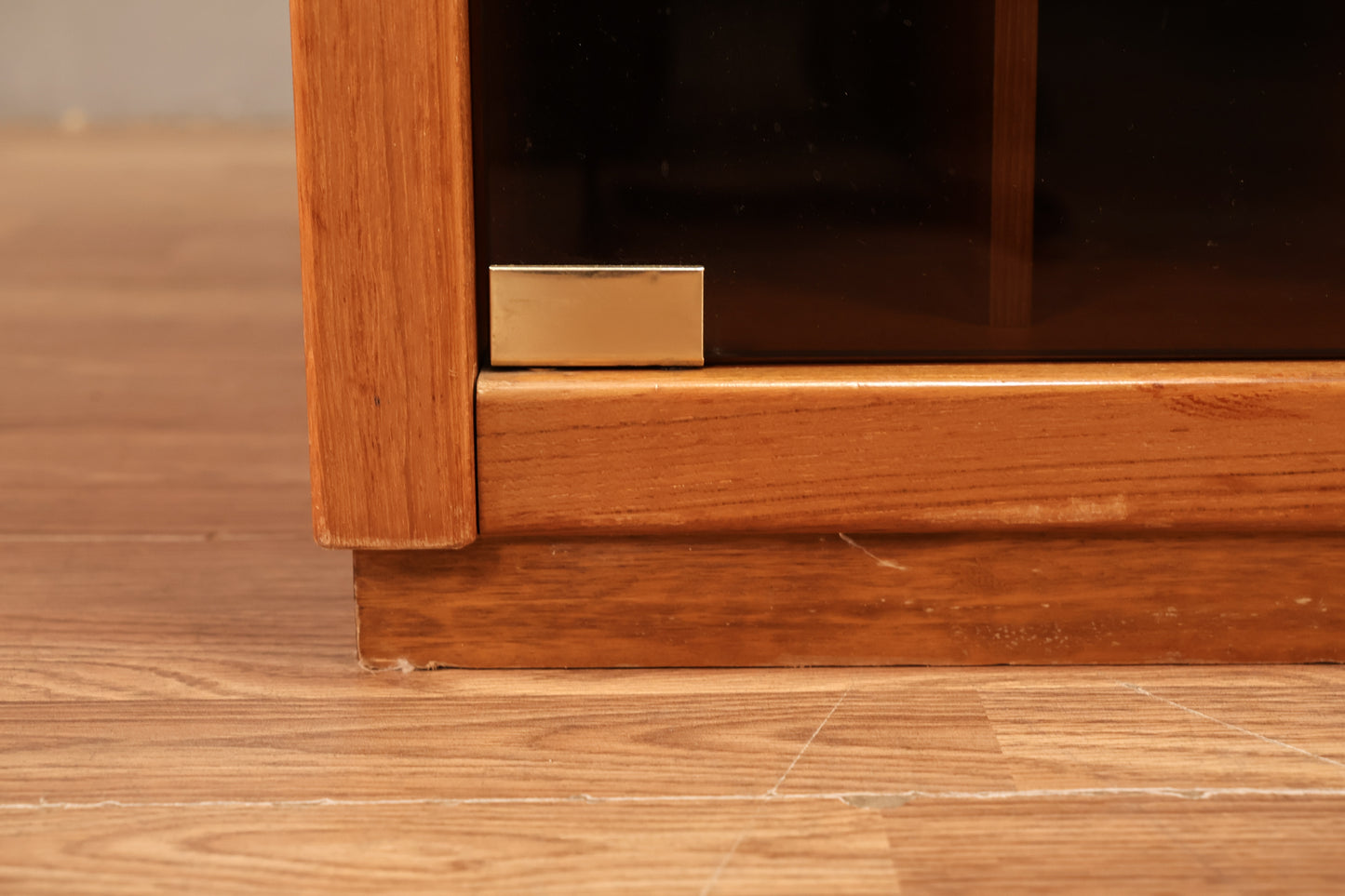 Teak & Smoked Glass Flip-Top Media Cabinet