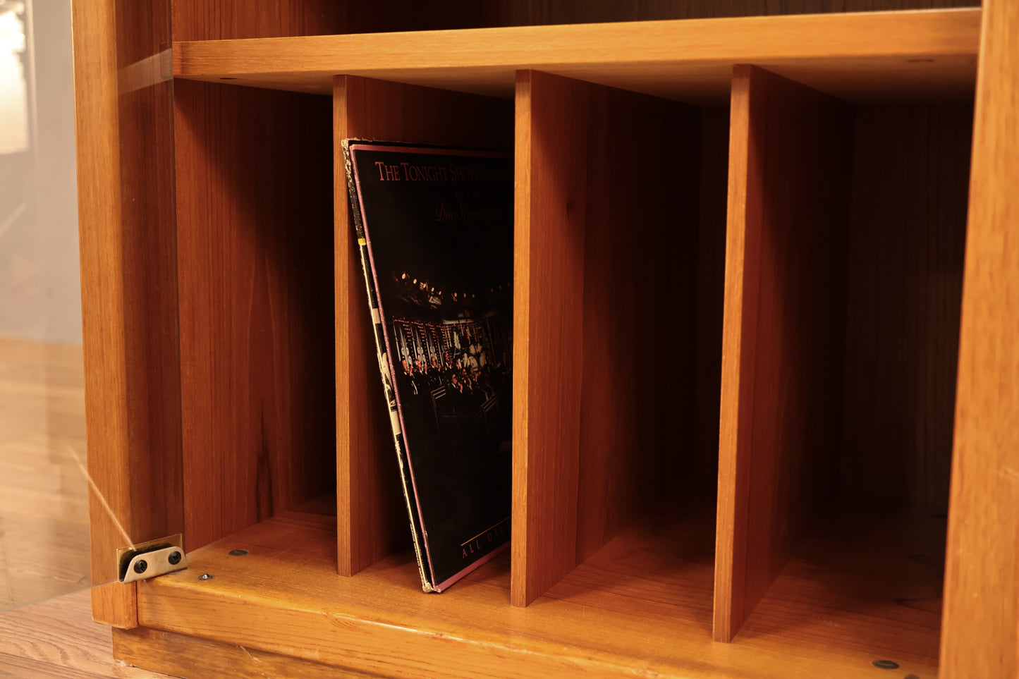 Teak & Smoked Glass Flip-Top Media Cabinet