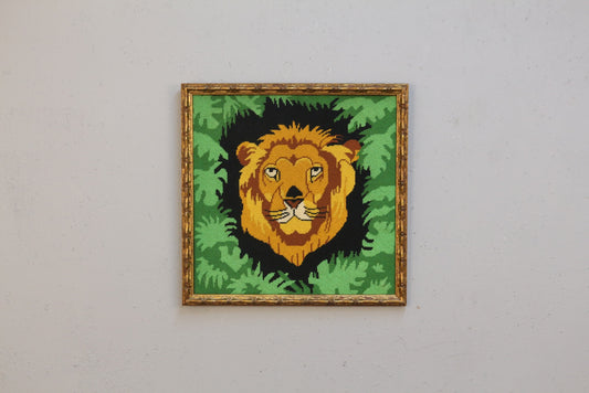 "Lion In The Leaves" Needlepoint Art