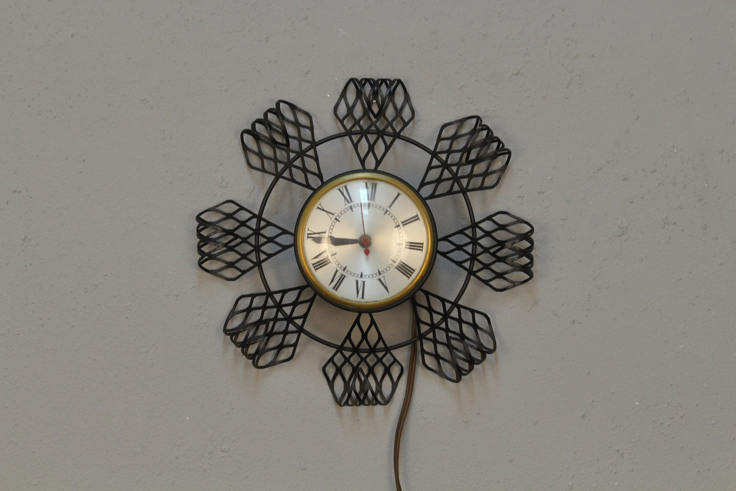 Mid Century Metal Sunburst Wall Clock
