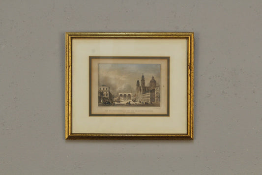 Small Antique "Feldherrnhalle & Theatinerkirche" Steel Engraved Print