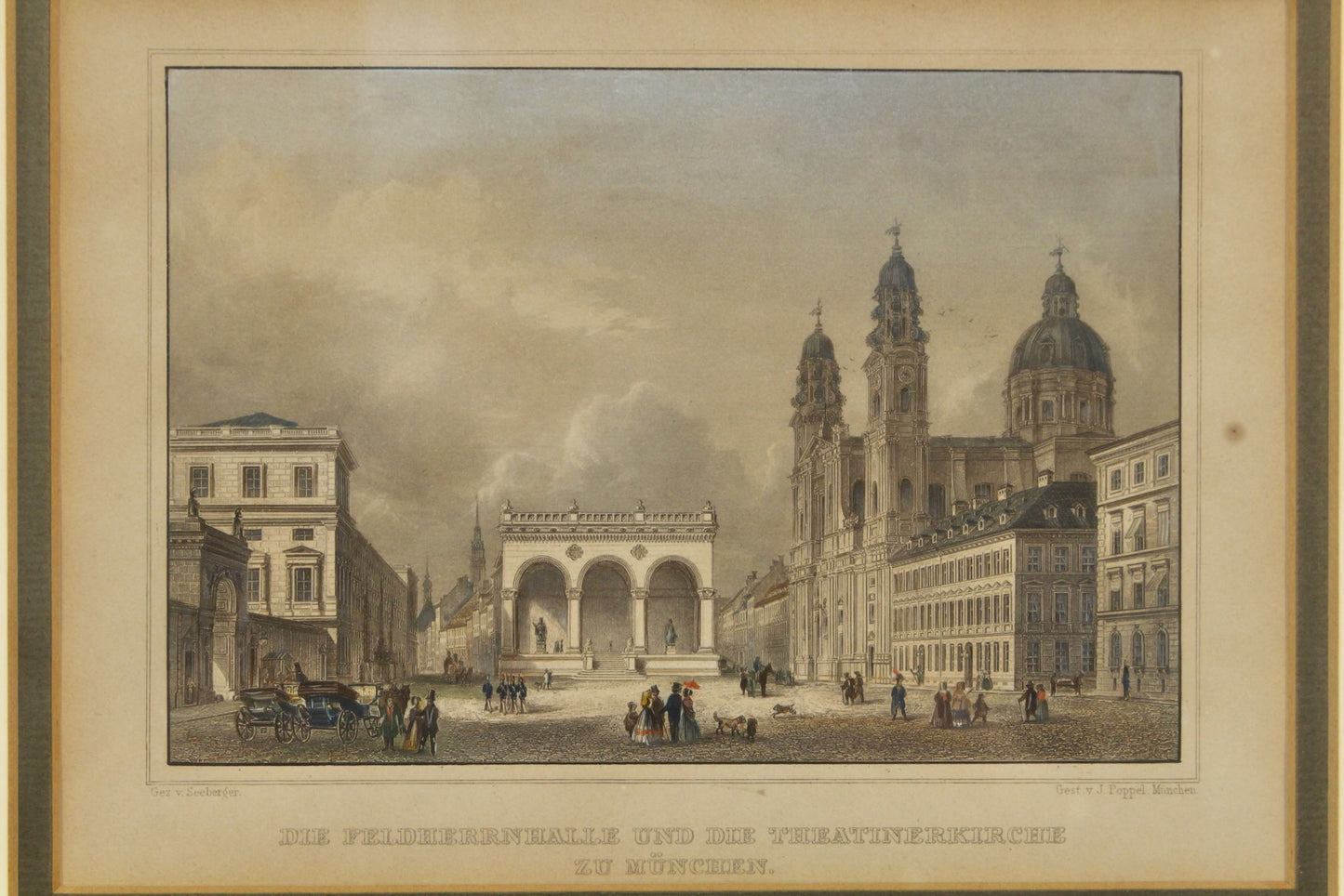 Small Antique "Feldherrnhalle & Theatinerkirche" Steel Engraved Print