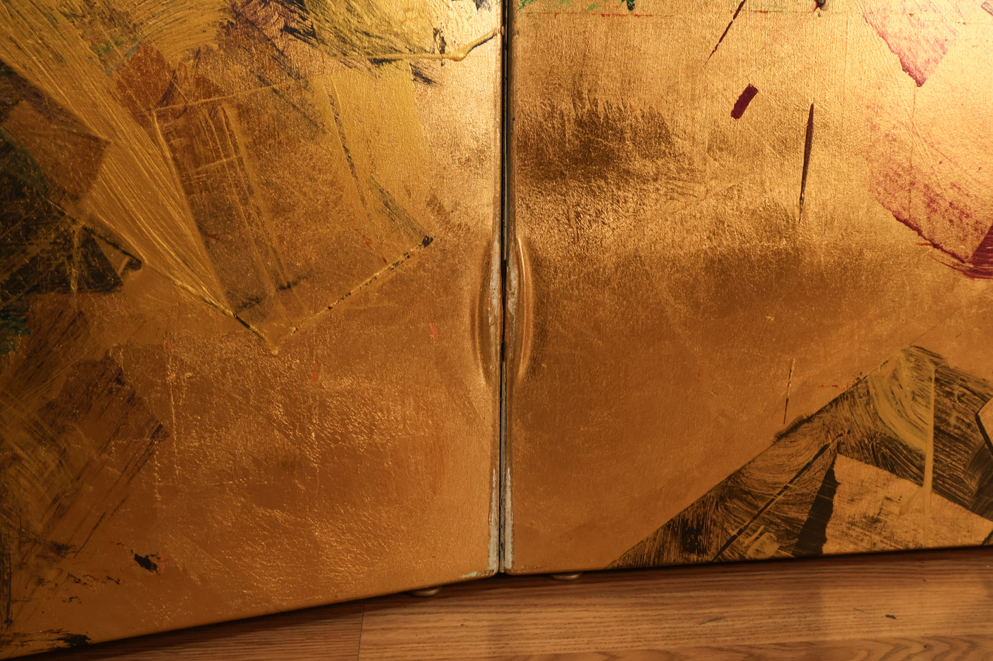 Large Abstract Metallic 4-Panel Room Divider