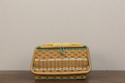 Chartreuse & Woven Sewing Basket
