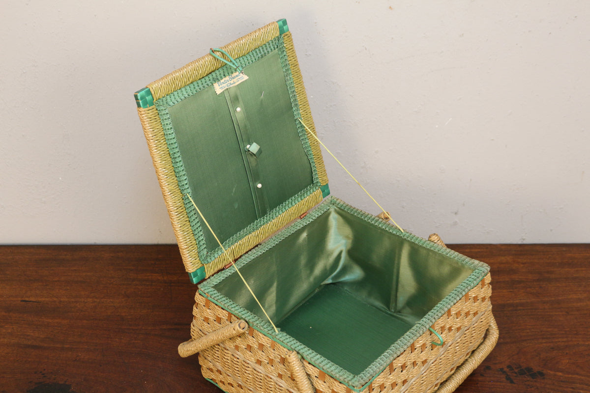 Chartreuse & Woven Sewing Basket