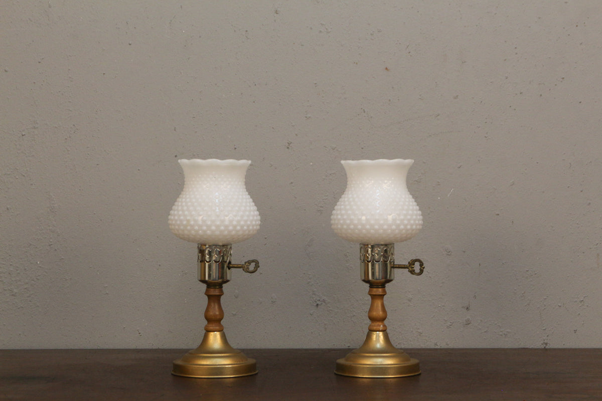 Pair of Petite Hobnail Milk Glass Boudoir Lamps