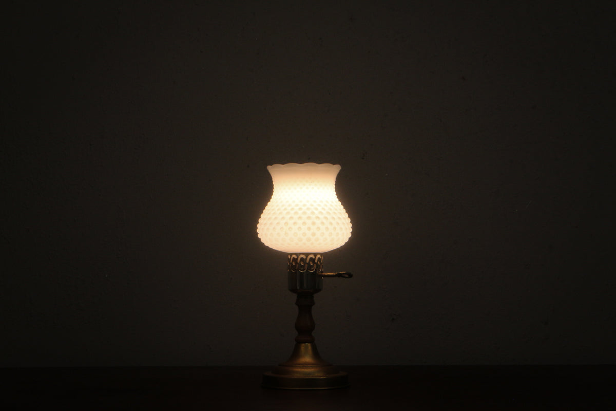 Pair of Petite Hobnail Milk Glass Boudoir Lamps