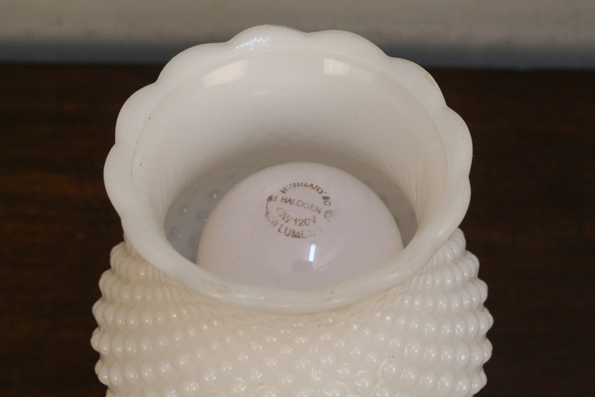 Pair of Petite Hobnail Milk Glass Boudoir Lamps
