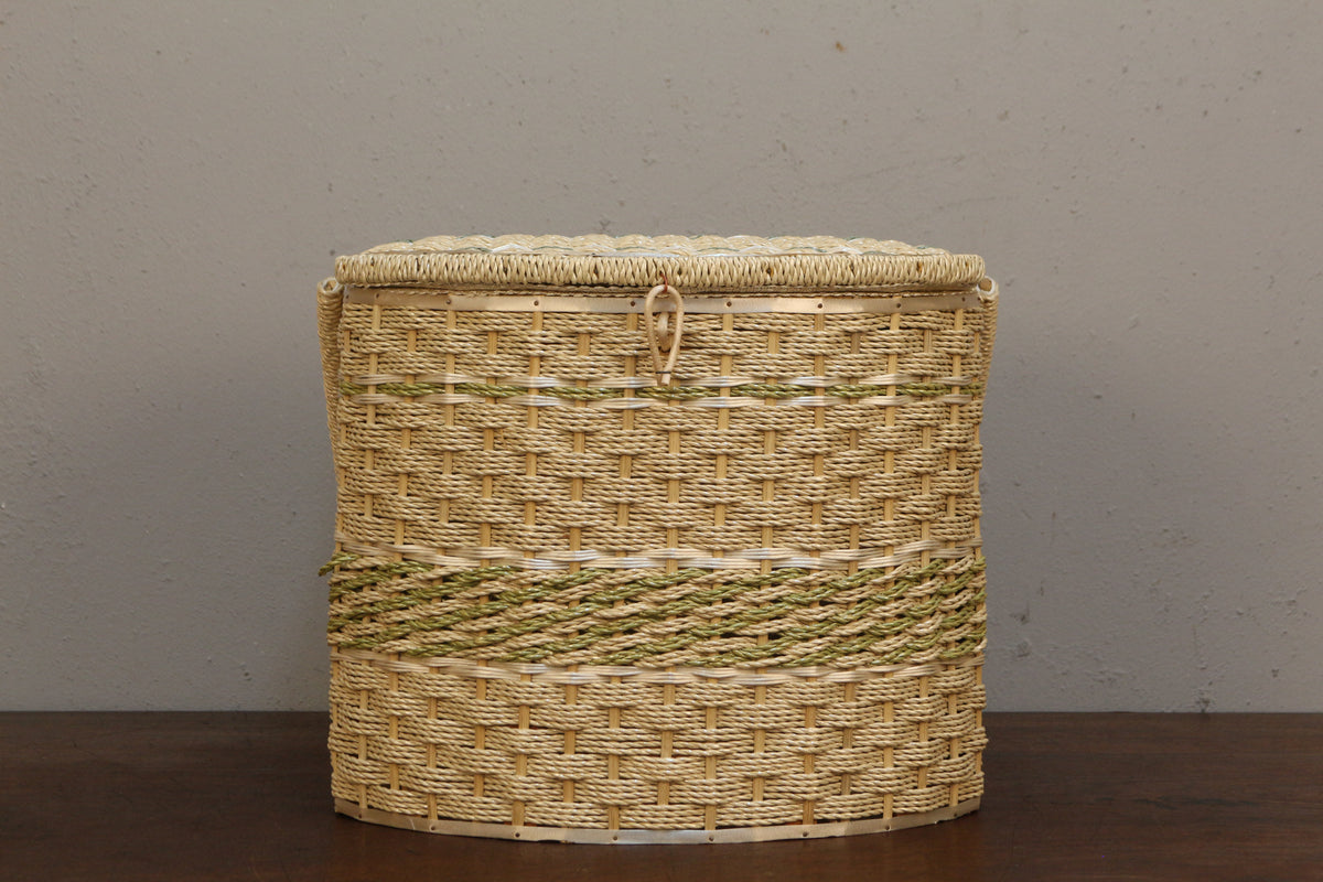Cream & Green Woven Handbasket