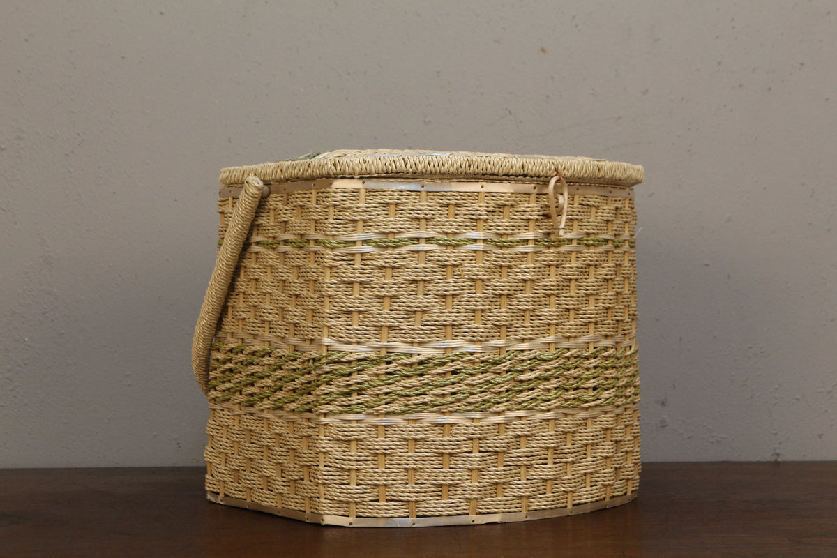 Cream & Green Woven Handbasket