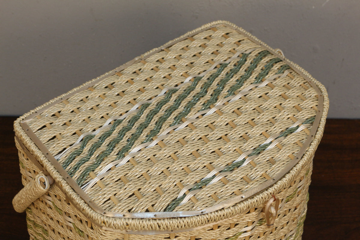 Cream & Green Woven Handbasket