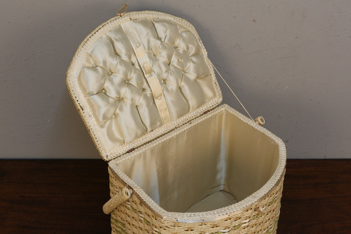 Cream & Green Woven Handbasket