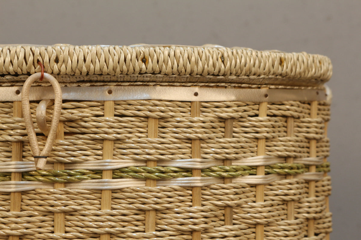 Cream & Green Woven Handbasket