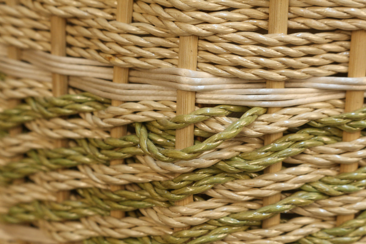 Cream & Green Woven Handbasket