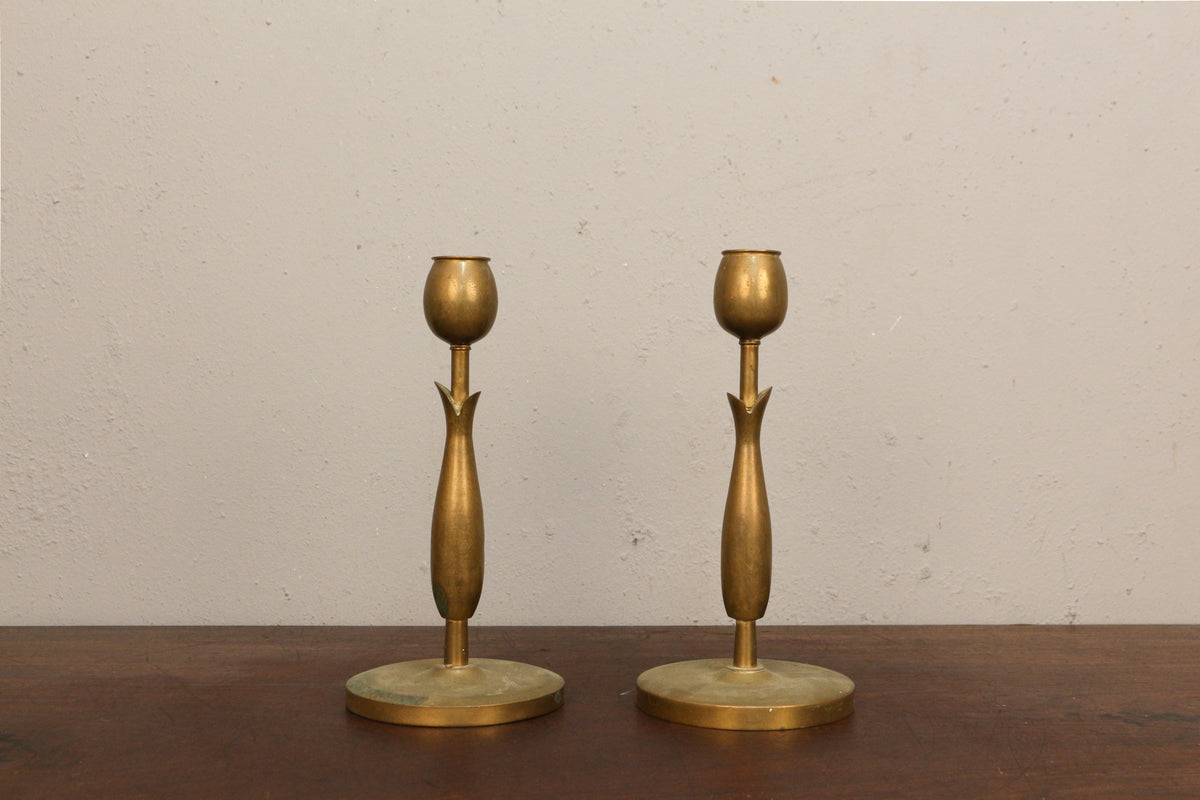 Pair of Brass Tulip Candle Holders