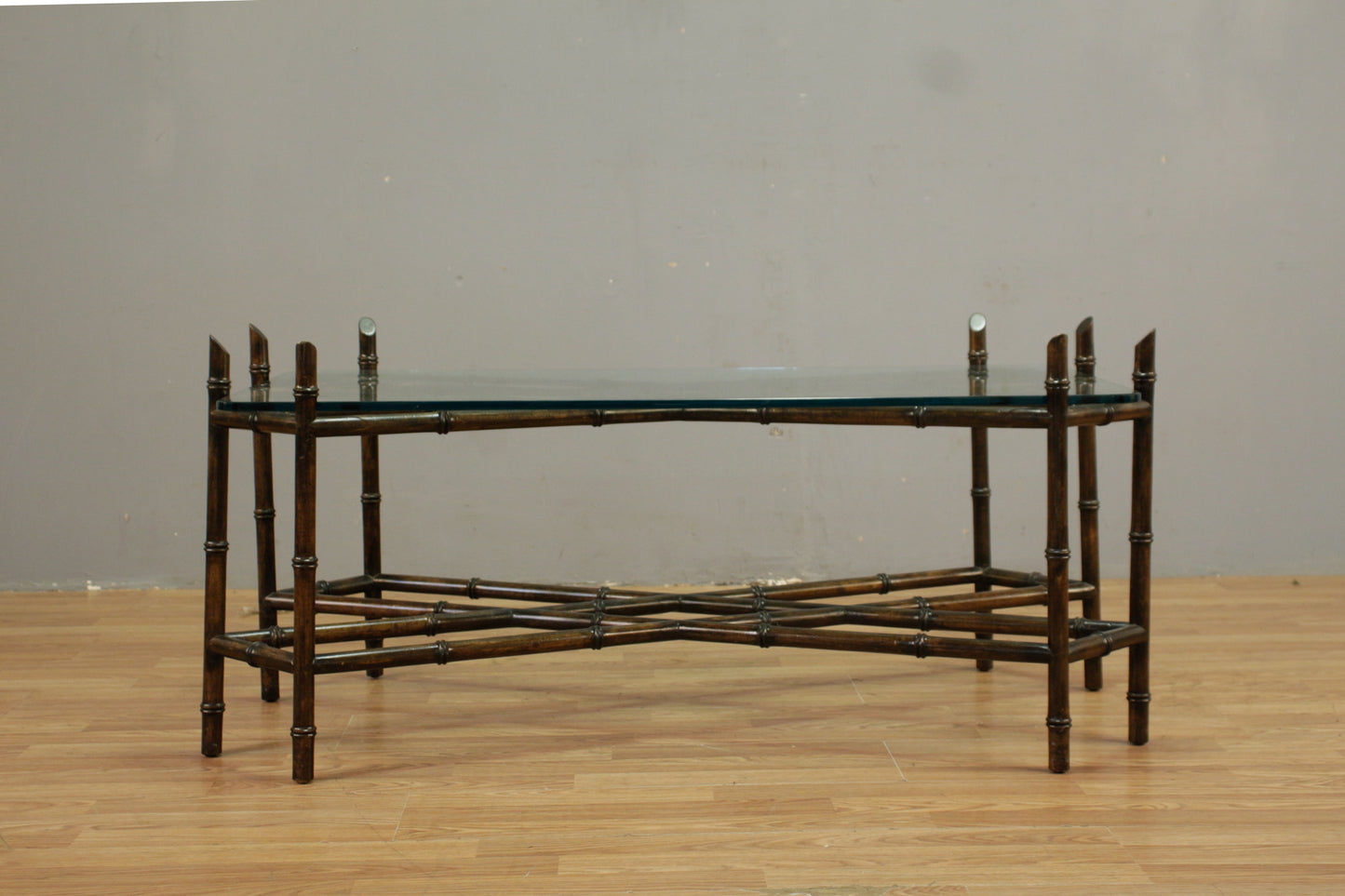 Hollywood Regency Faux Bamboo & Glass Coffee Table - ONLINE ONLY