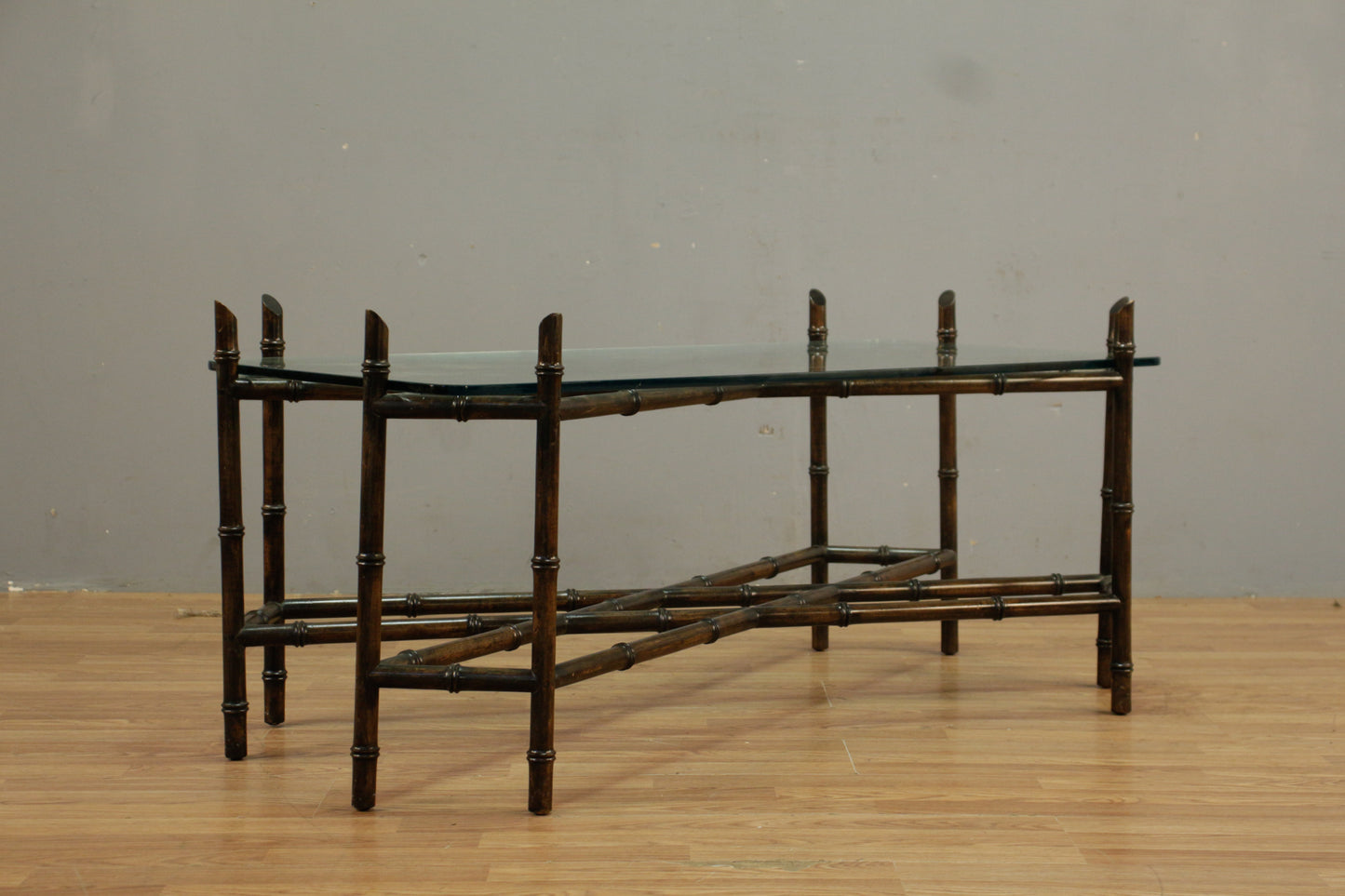 Hollywood Regency Faux Bamboo & Glass Coffee Table - ONLINE ONLY