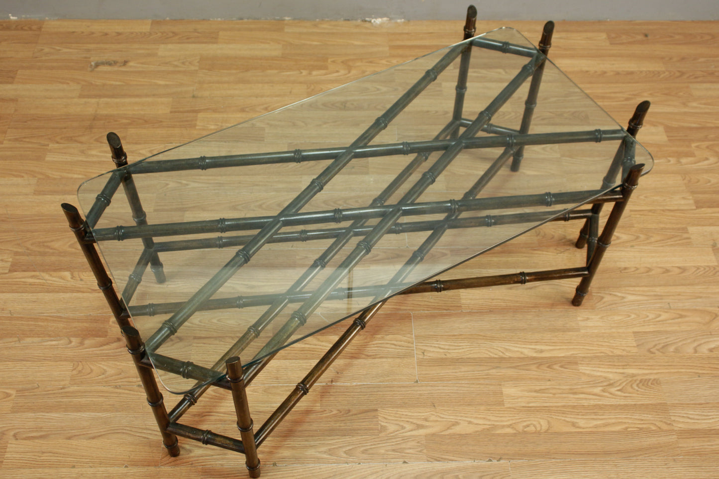 Hollywood Regency Faux Bamboo & Glass Coffee Table - ONLINE ONLY