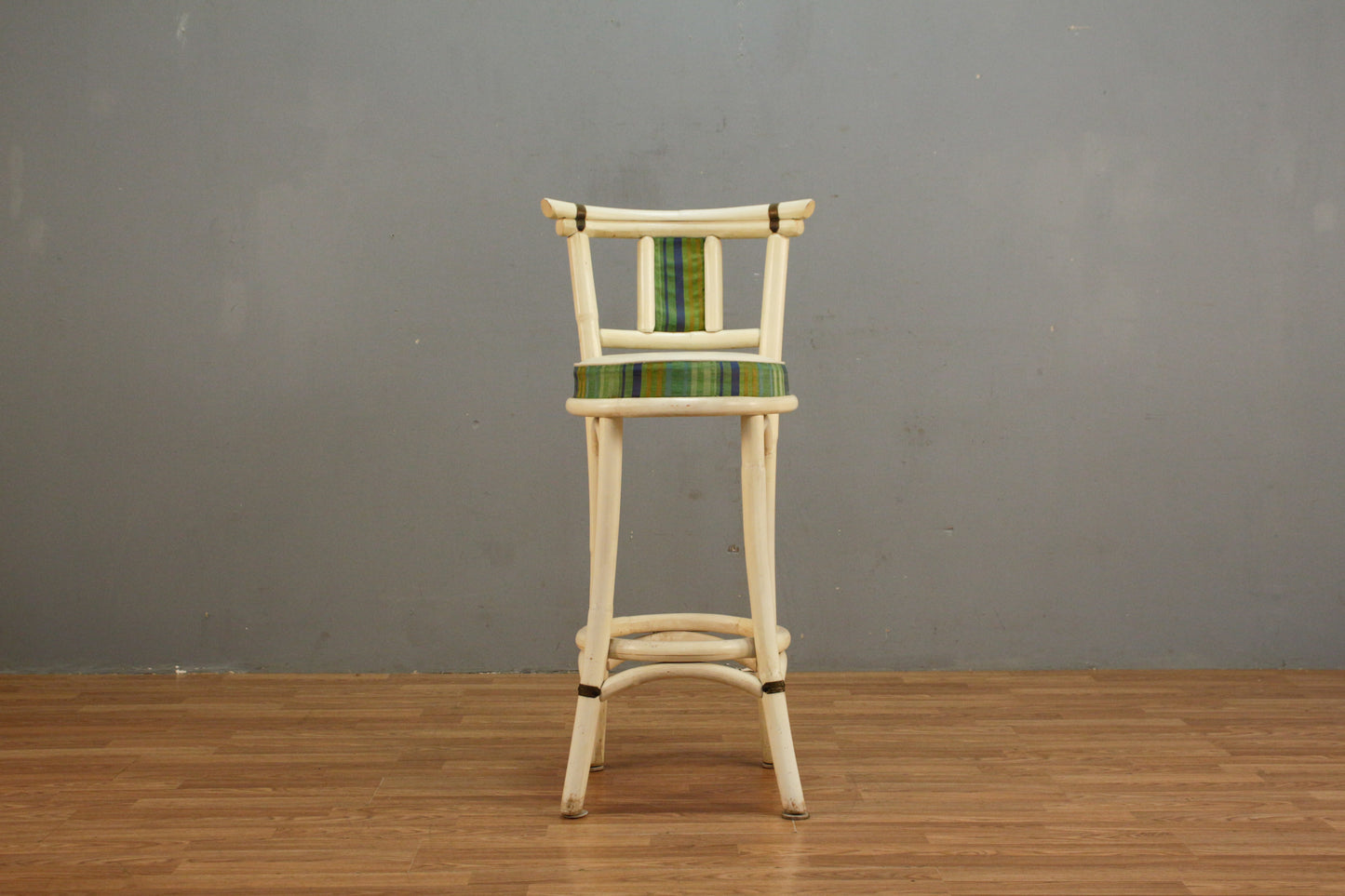 White Bamboo & Bayou Striped Bar Stool