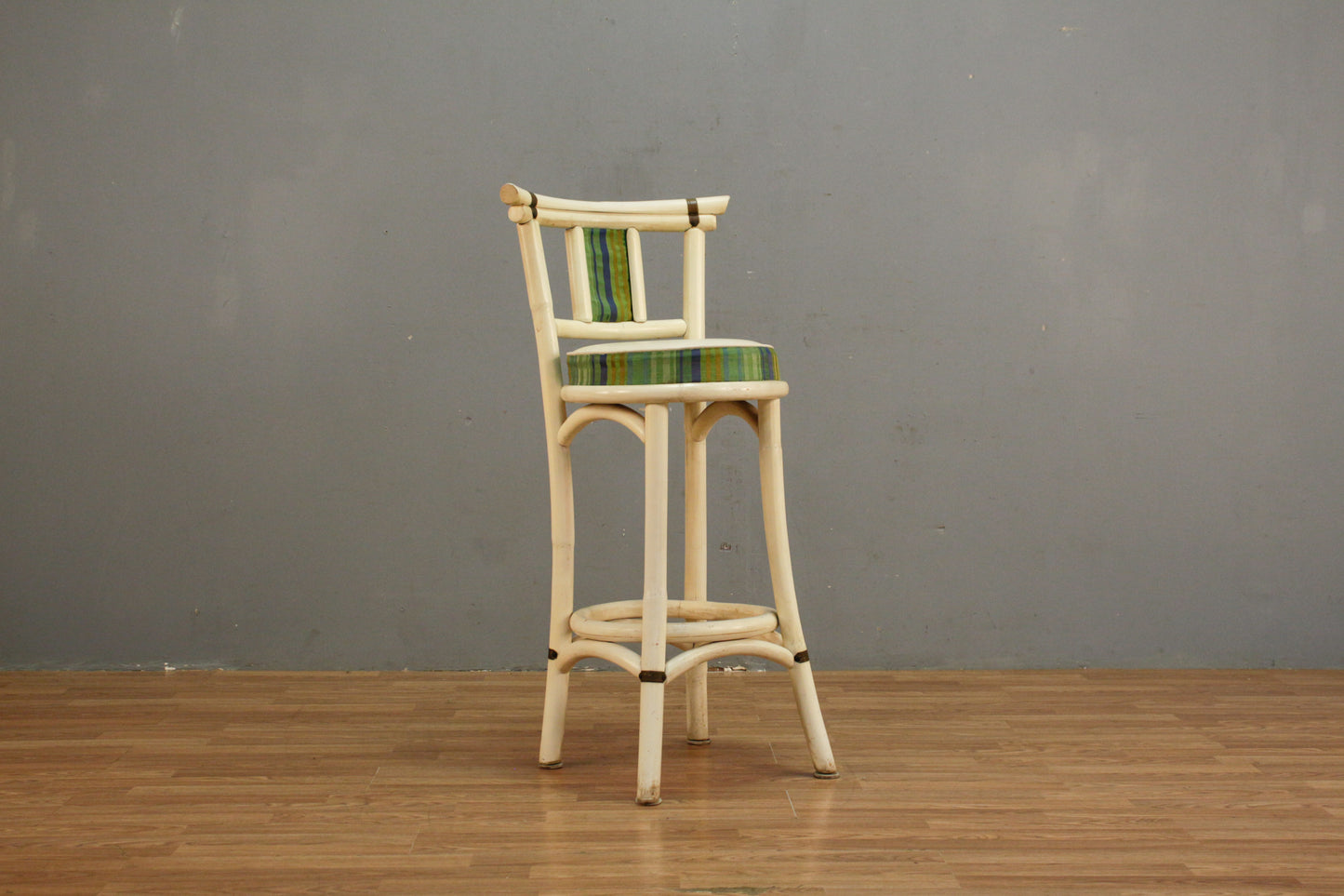 White Bamboo & Bayou Striped Bar Stool