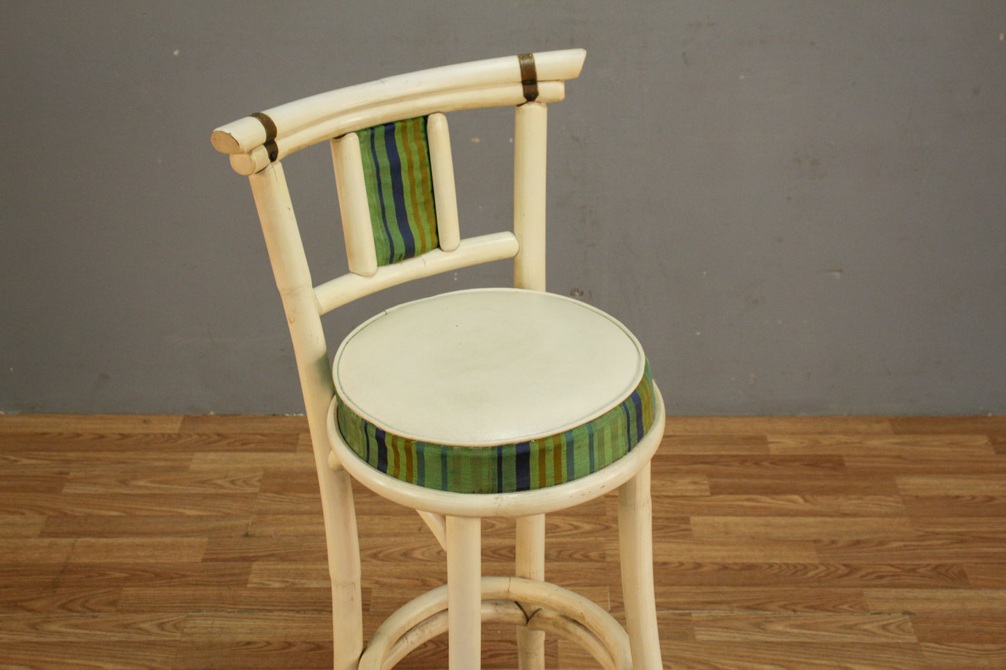 White Bamboo & Bayou Striped Bar Stool