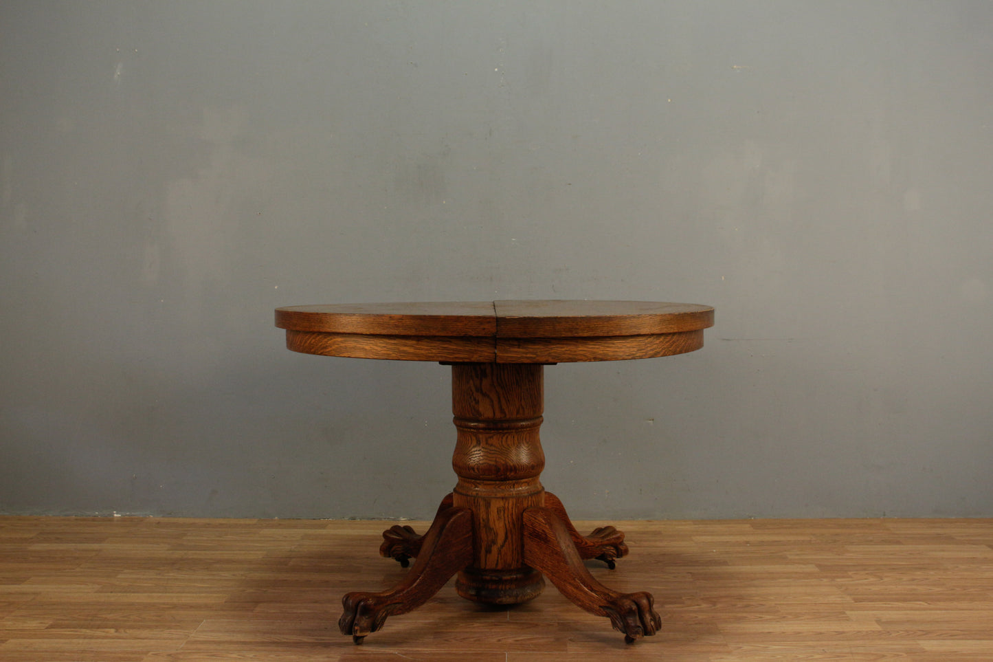 Round Tiger Oak Dining Table With 3 Leaves  - ONLINE ONLY