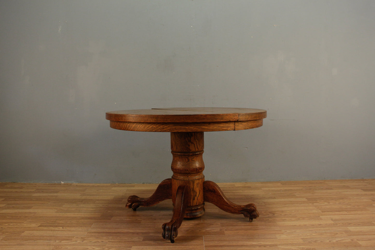 Round Tiger Oak Dining Table With 3 Leaves  - ONLINE ONLY