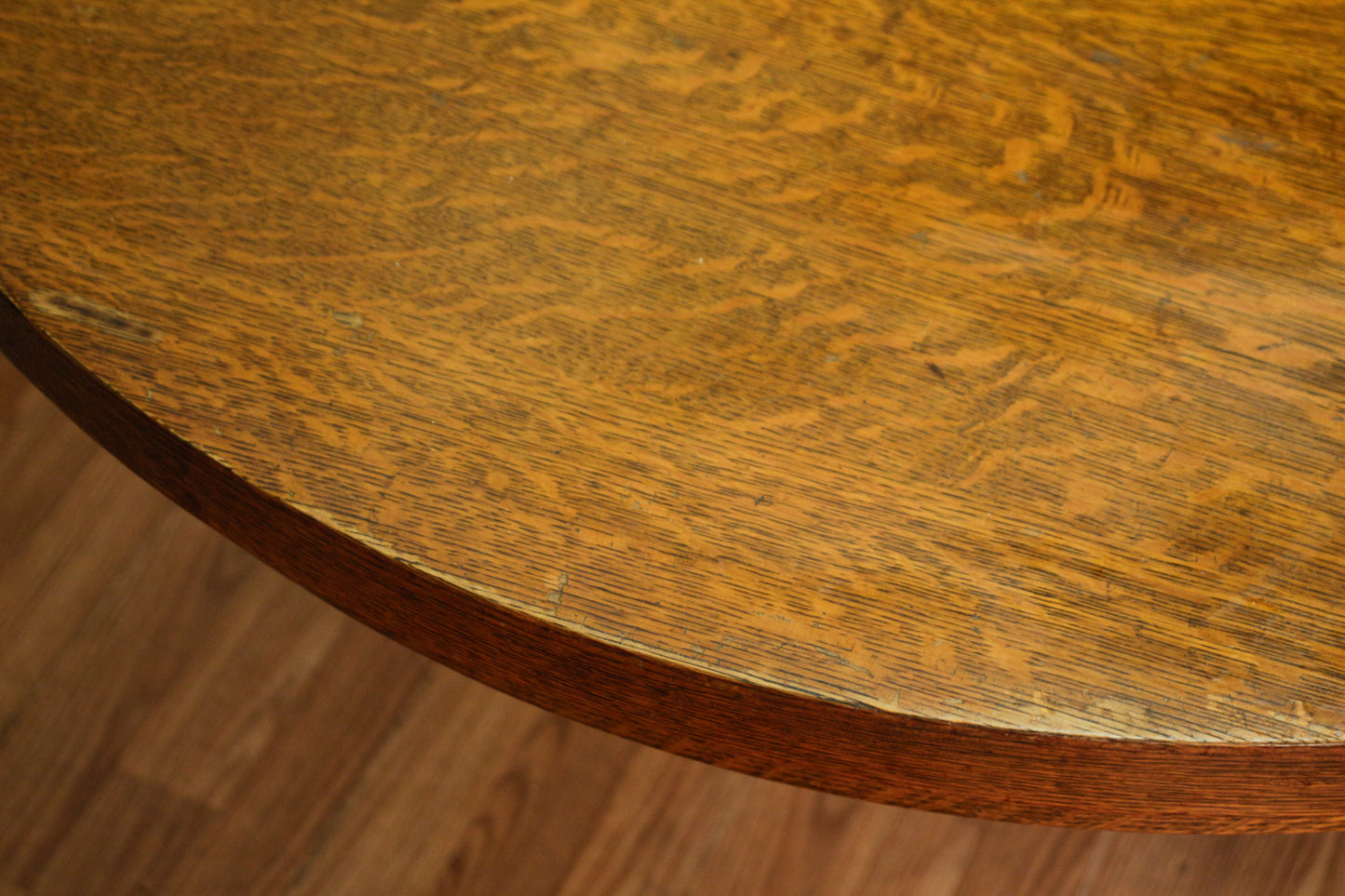 Round Tiger Oak Dining Table With 3 Leaves  - ONLINE ONLY