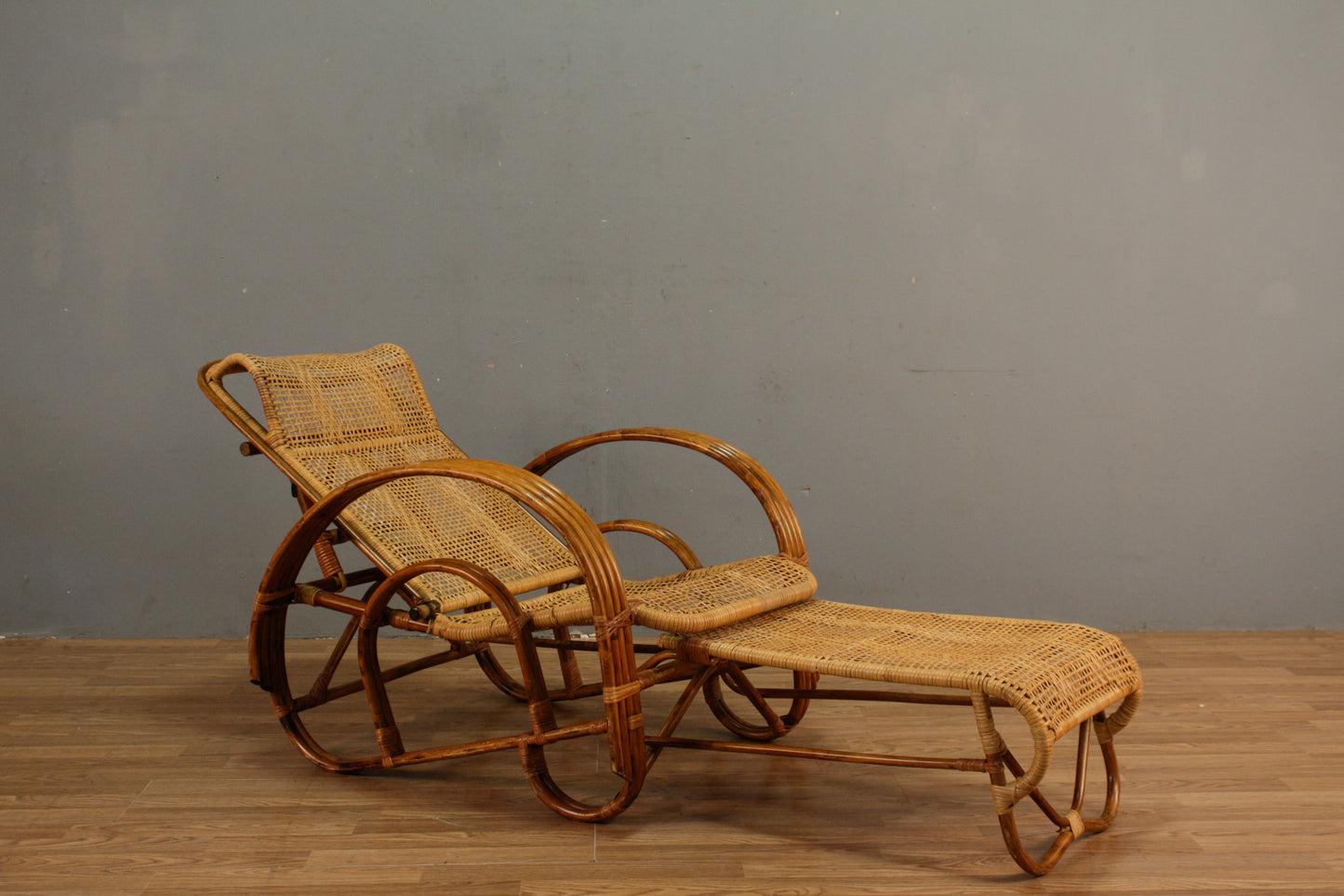 Rattan & Bamboo Reclining Lounge Chair