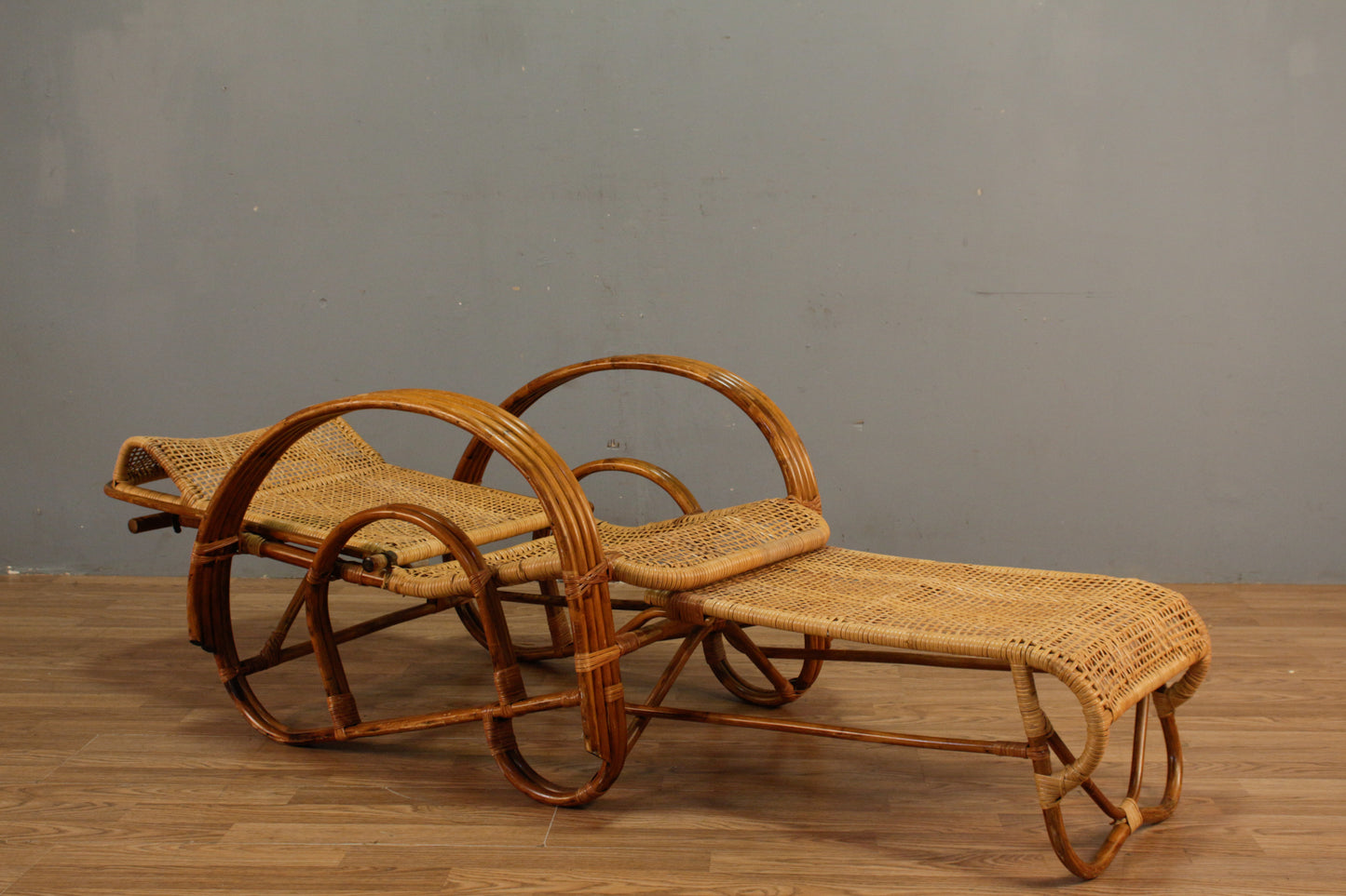 Rattan & Bamboo Reclining Lounge Chair