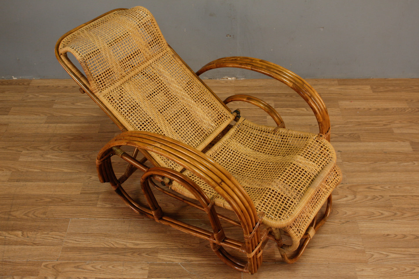 Rattan & Bamboo Reclining Lounge Chair