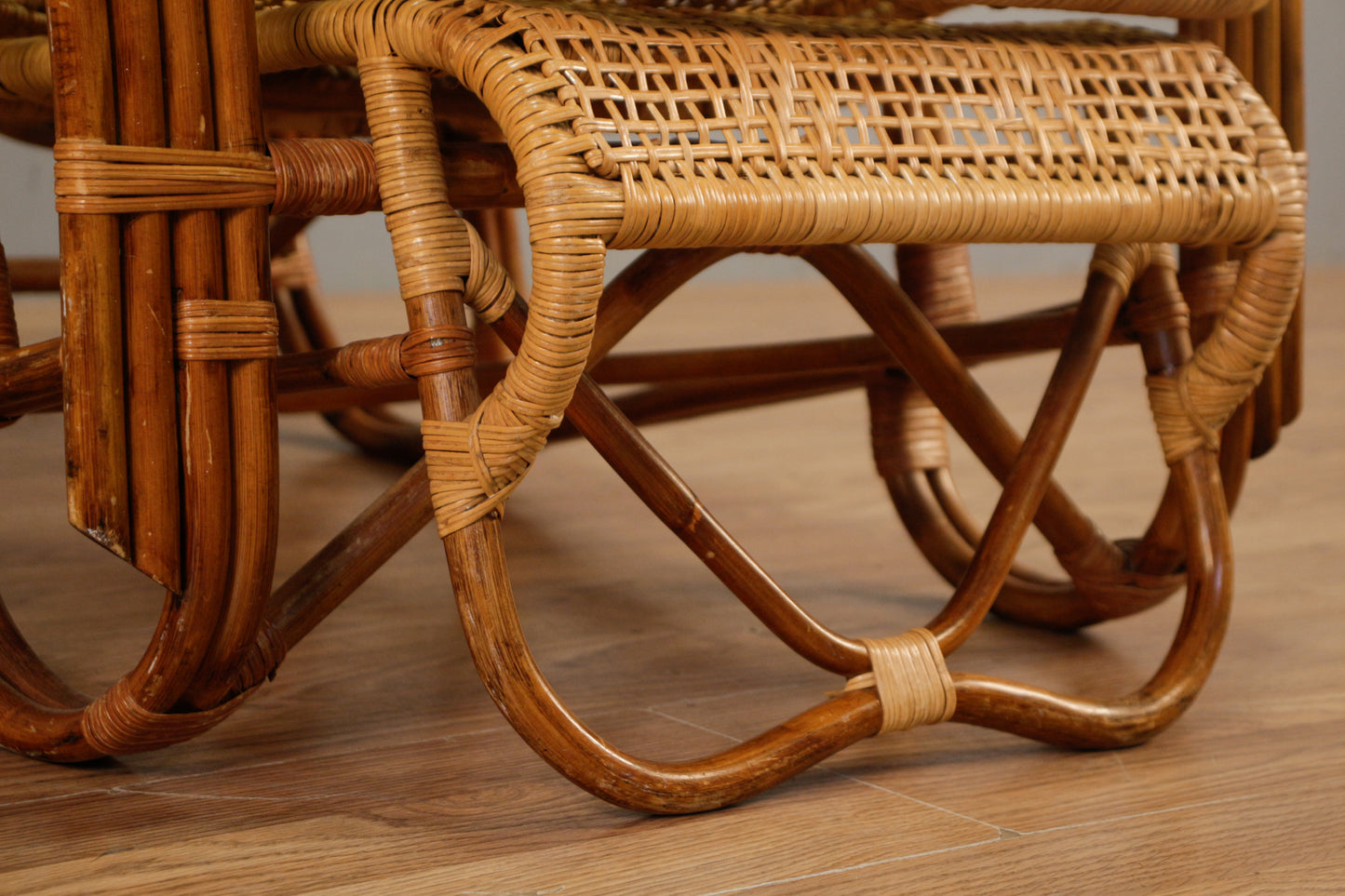 Rattan & Bamboo Reclining Lounge Chair