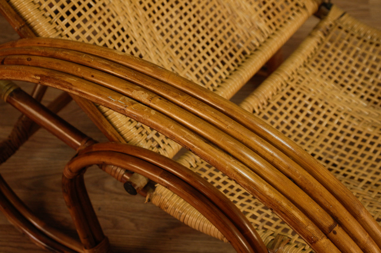 Rattan & Bamboo Reclining Lounge Chair