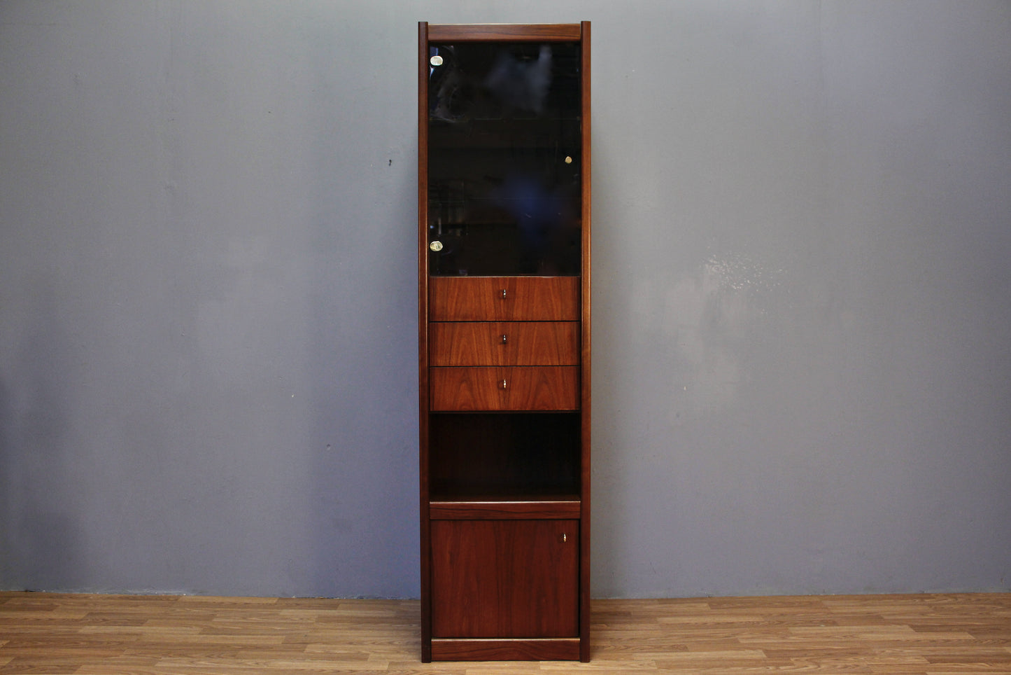 Slim Rosewood Illuminated 3-Drawer Wall Unit